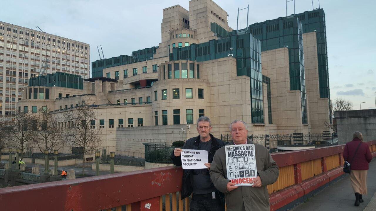 Britain's National Security? No. Britain's National Shame 9 McGurk's Bar families outside MI6 in London